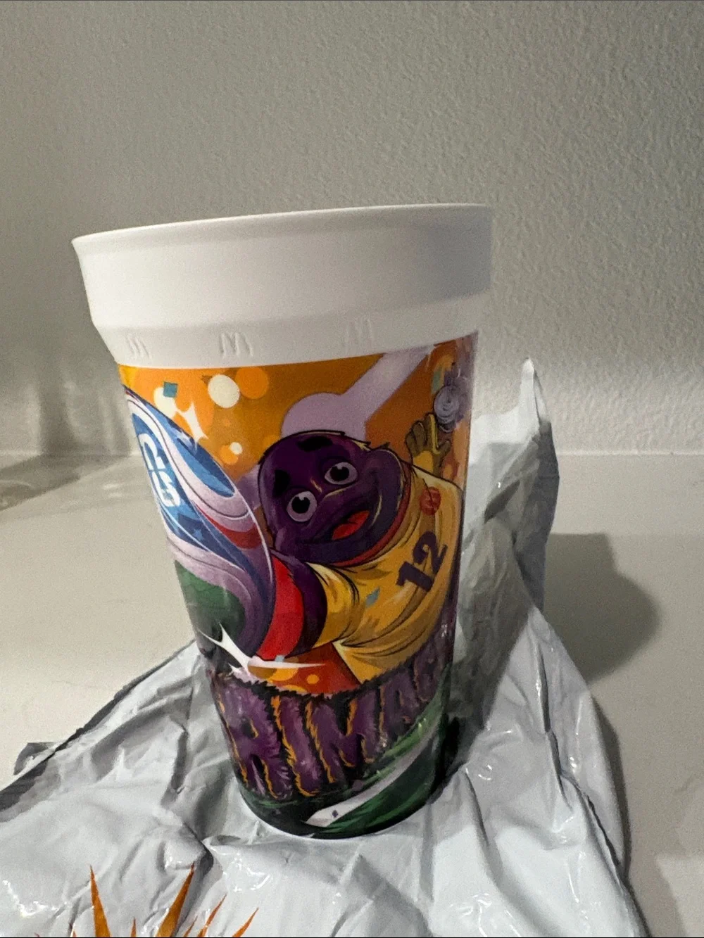 McDonald's Purple Character Party Cup with Yellow and Orange Accents